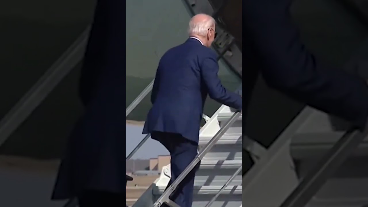 President Biden trips — twice — boarding Air Force One despite using short stairs #shorts