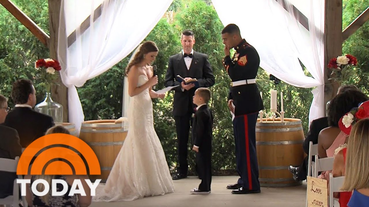 Watch Marine’s Son, 4, Tearfully Hug His New Stepmom As She Reads Wedding Vows | TODAY