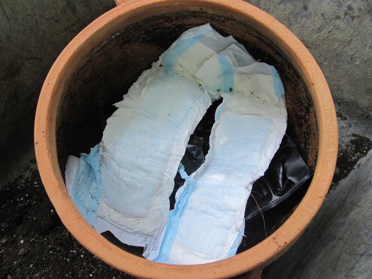 She puts a used diaper into the flower planter and the end results are remarkable!