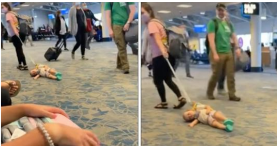 Mom slammed online for dragging her baby through airport on a leash