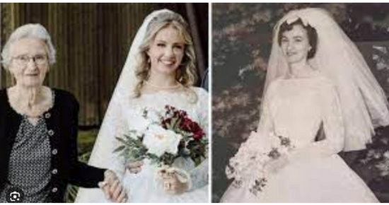 Bride wears grandma’s wedding dress down the aisle that she stored in a garbage bag from 1961