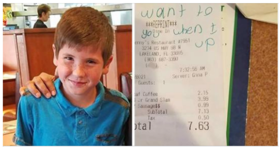 9-year-old boy gives police officer a secret note. Reads the note and jumps out of his chair.