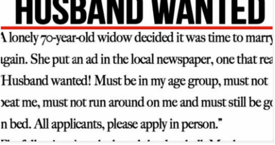 70-Year-Old Widow Posts Newspaper Advert Looking For New Husband That Went Viral