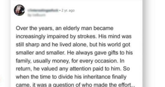 Sick Grandpa’s Inheritance Is Divided according to How Each Family Member Treated Him