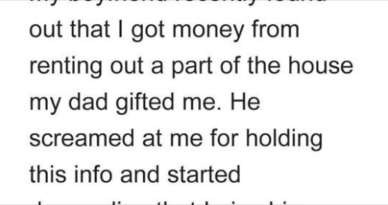 My Partner Learned I Rent Out the House My Dad Gifted Me & Demands 50 Percent of the Money