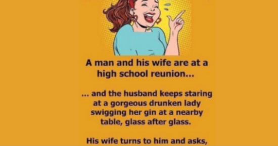 A man and his wife are at a high school reunion
