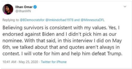 Understanding Representative Ilhan Omar’s Stance on Tara Reade’s Claims 