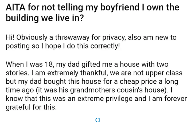 AITA For Not Telling My Boyfriend I Own The Building We Live In
