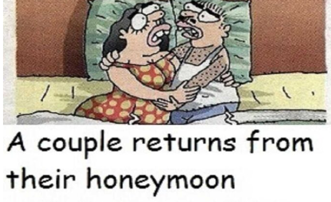 A couple returns from their honeymoon refusing to speak to each other.