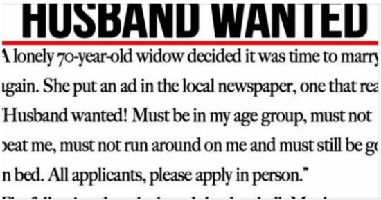 70-year-old widow posts newspaper advert looking for new husband, only for it to go viral