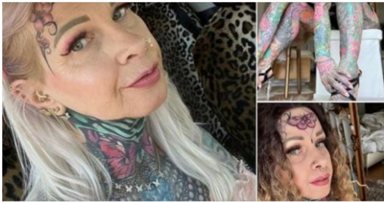Grandmother with entire body covered in tattoos reveals what she looked like decade ago