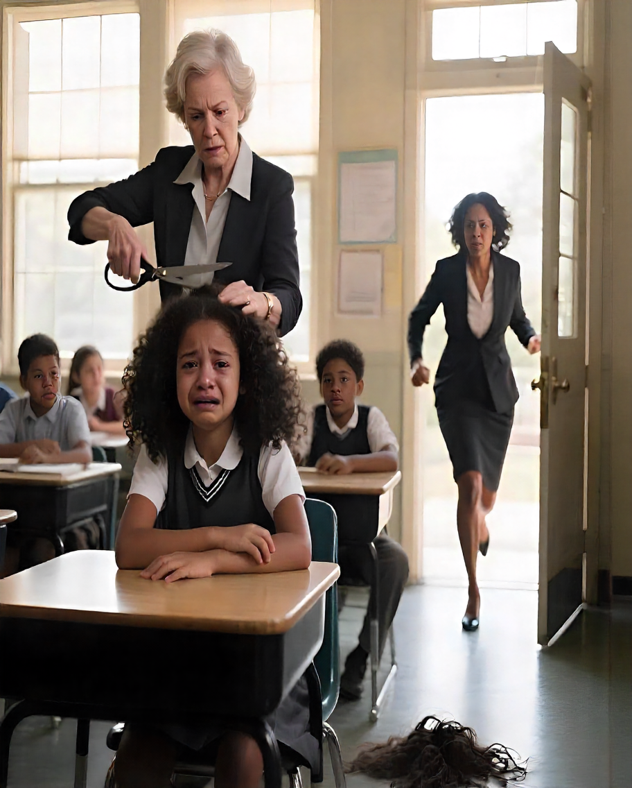 When the teacher saw the student’s long hair, she took scissors and cut it. But when the girl’s mother arrived at school, what happened next shocked everyone