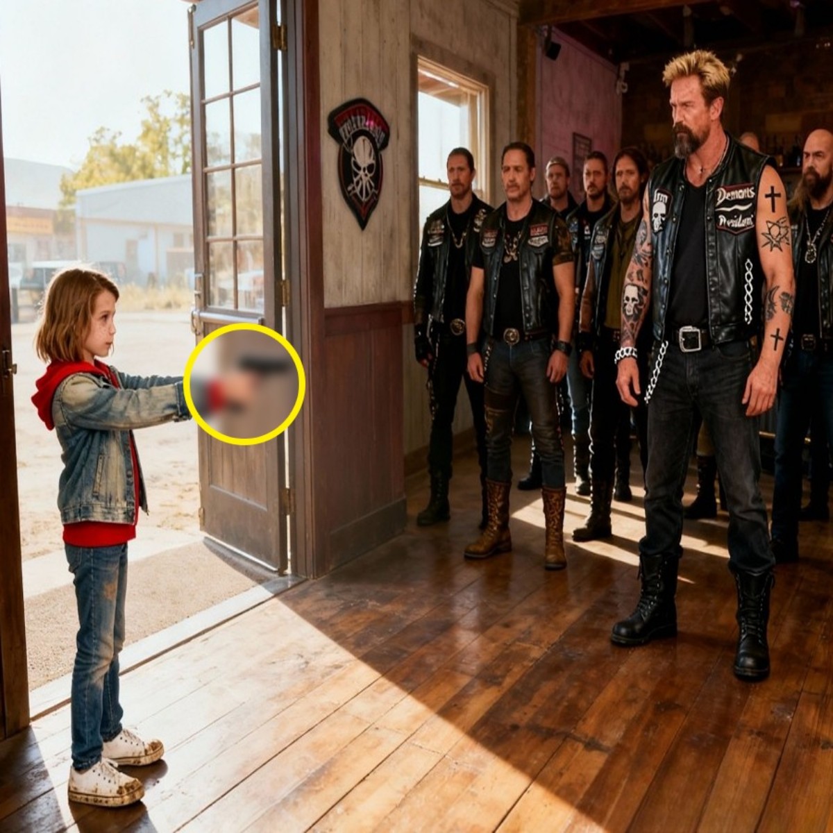 A 9-year-old girl walked into a biker bar holding a loaded gun and asked which one of them was her real father. “My mom’s dying,” she announced. She said, “One of you is my dad, and I have 3 days to find him before they put me in foster care.” Jack, president of the Iron Demons, slowly stood up.
